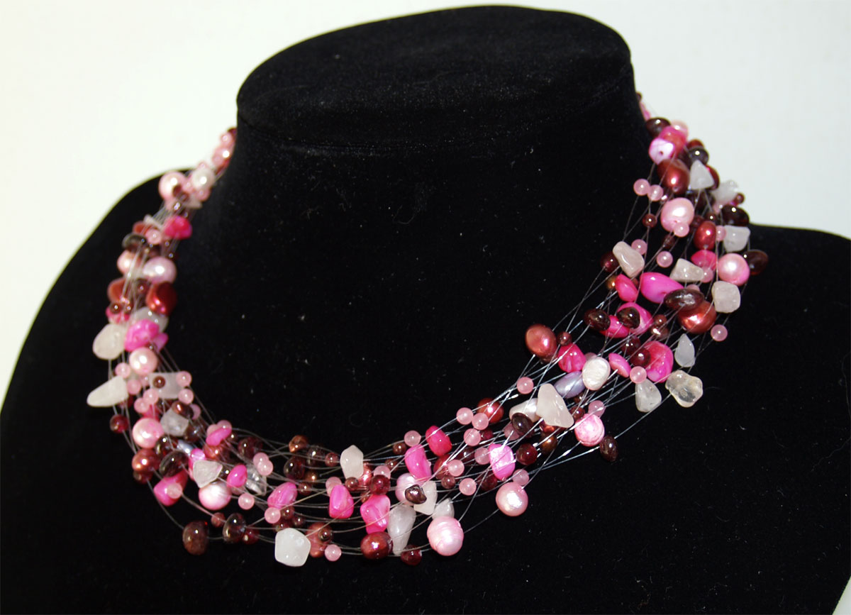 Necklace pink rose Quartz and red Garnet - Image 7
