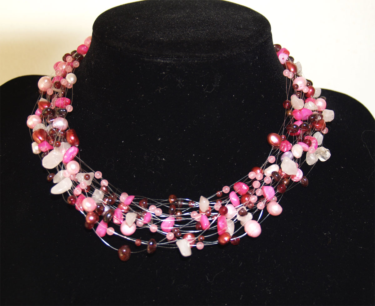 Necklace pink rose Quartz and red Garnet - Image 4