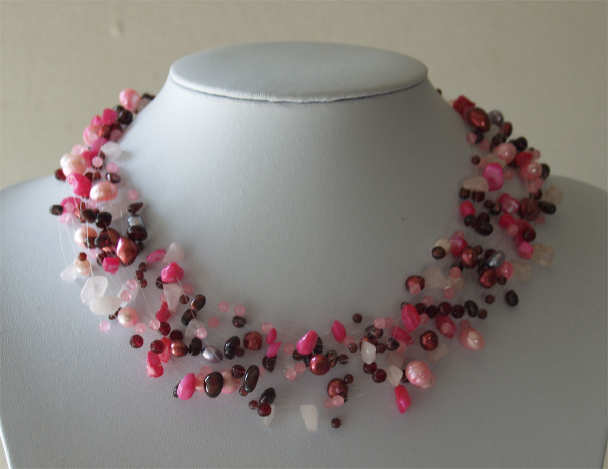 Necklace pink rose Quartz and red Garnet - Image 3